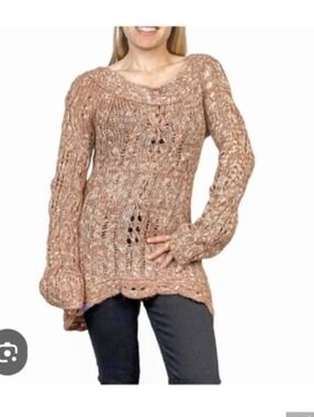 Women’s Open-Knit Scoop Neck Sweater - Brown Sz M